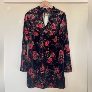 Velvet Mini Dress with Keyhole Neck and Bell Sleeves